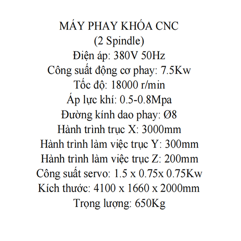 Thông số kĩ thuật máy phay khóa CNC TTA-3000